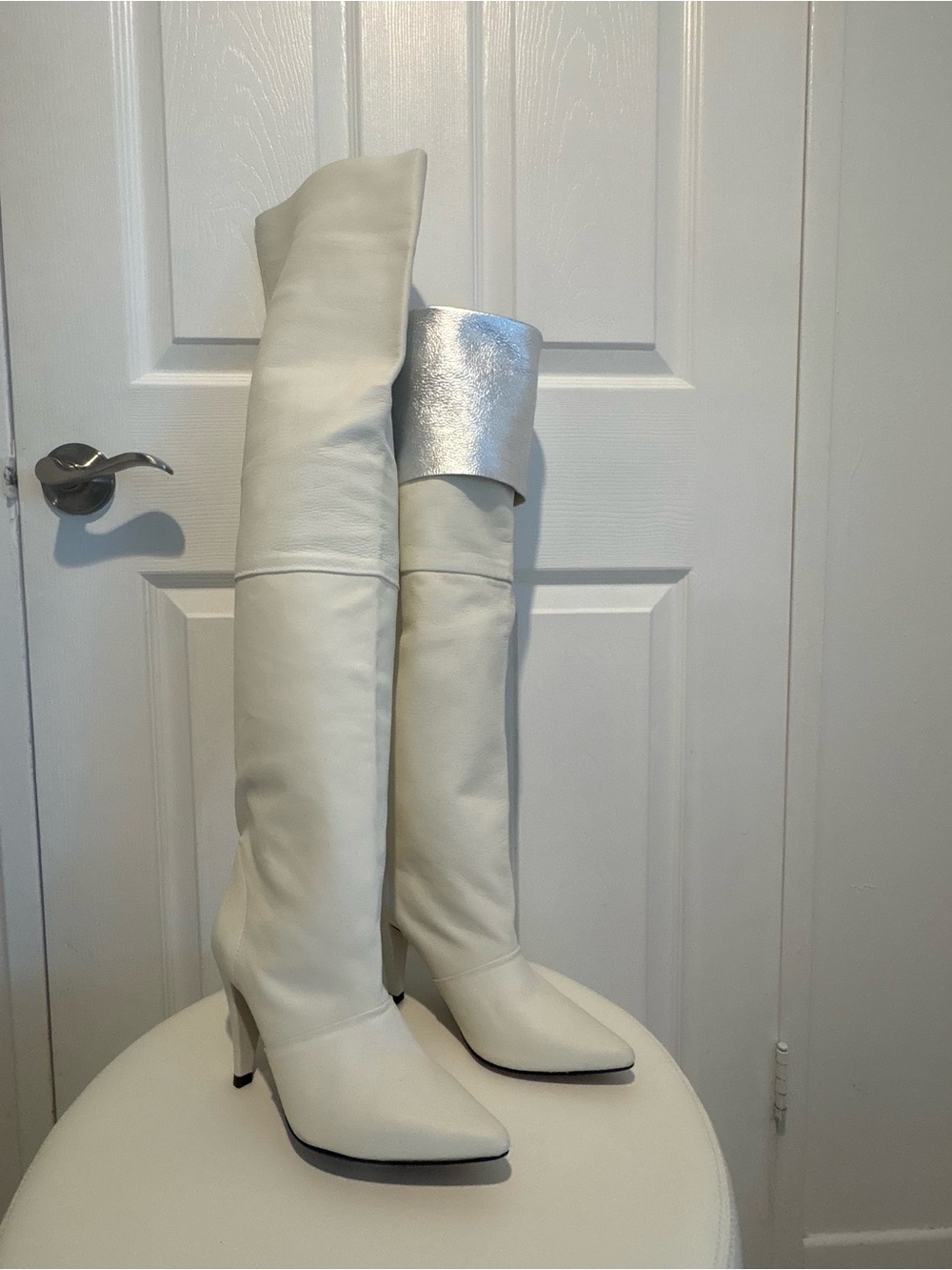 IRO Paris Avina White Over-The-Knee (matte silver lined fold over)